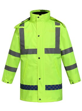 反光棉衣男女加厚雨衣套装交通骑行荧光绿外套路政加棉雨衣套装