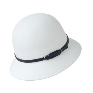 秋冬女新款显脸小优雅钟形帽子前景复古风渔夫帽盆帽白色皮扣百搭