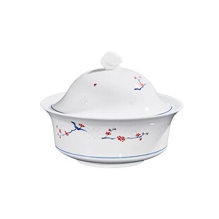 景德镇玲珑瓷餐具手绘中式家用红梅新款斗笠碗盘乔迁之喜新婚礼物