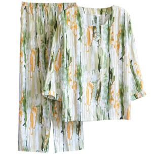 棉绸睡衣女夏季薄款中老年人绵绸家居服套头7分袖可外穿套装