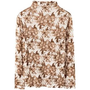 秋冬精纺羊毛针织衫女套头超薄款羊毛衫半高领女装复古印花打底衫