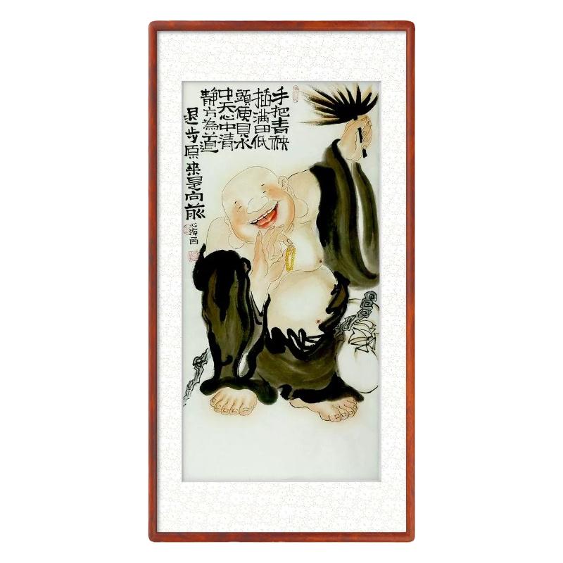 国画弥勒佛装饰画客厅办公室手绘