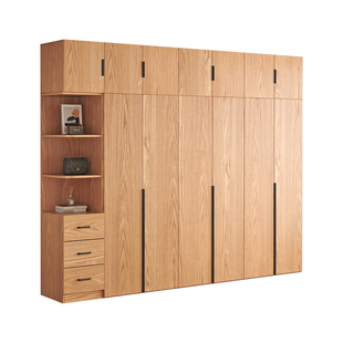 家用卧室橡木衣柜全实木简约储物收纳柜经济型原木风可定制大衣橱
