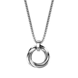 项链男潮轻奢小众简约百搭银色男生装饰毛衣链挂坠三环吊坠配饰品