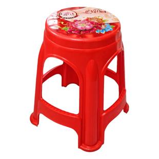 喜庆花好月圆塑料圆凳子家用客厅浴室加厚加高结实大成人可叠放凳