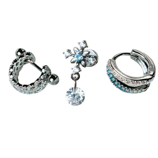 二十丁目十字架钛钢耳钉高级感耳骨钉耳蜗钉双层蓝色耳圈耳环耳饰