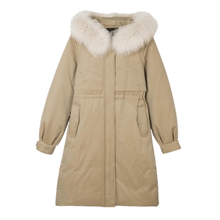 白鹿语狐狸毛领鸭绒羽绒服冬款连帽风衣式中长加厚保暖羽绒外套女