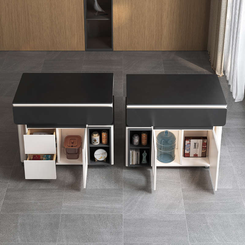 小户型可移动伸缩折叠饭桌家用岩板餐桌椅组合岛台餐茶桌一体边柜