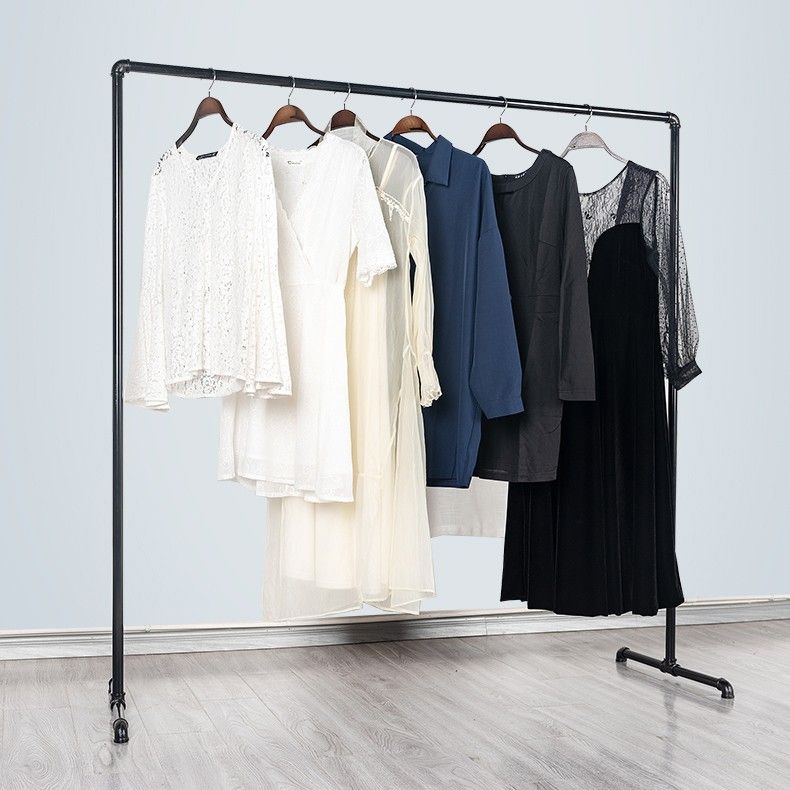 服装展示架黑色龙门架水管挂衣杆服装店衣服落地家用晒单杆晾衣架