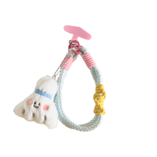 ins可爱毛绒蓝色羽毛球腮红公仔手机挂绳短款手腕带结实耐用防丢手机链学生趣味女款包挂件钥匙扣ccd便携手环