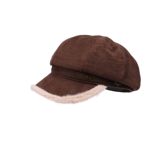 麂皮绒贝雷帽女秋冬季复古棕色八角帽子女款保暖报童画家帽显脸小