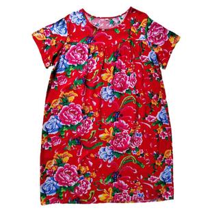 春夏季民族风棉绸睡裙东北花布睡衣人造棉空调服连衣裙连身裙睡裙