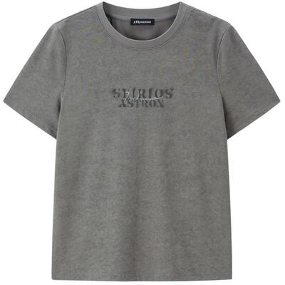 太平鸟女装夏季简约风圆领灰色水洗纹理短袖T恤女A1CNF2143