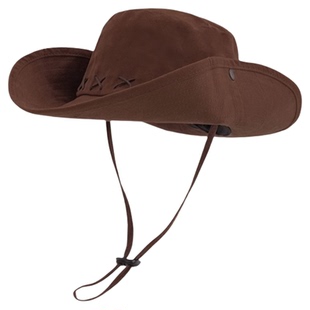 大头围美式复古西部牛仔帽女民族风登山男棕色大檐渔夫帽防晒露营