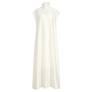 ZHUCHONGYUN2025秋新款东方中式A字裙摆透明薄纱洋装米黄色连衣裙