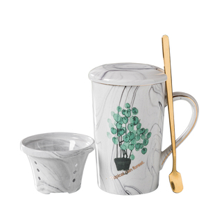 欧式茶杯陶瓷马克杯办公室泡茶杯子带盖勺子过滤陶瓷杯带茶漏茶隔