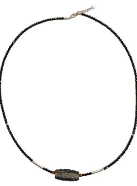 天然黑尖晶石项链银曜石天珠颈链