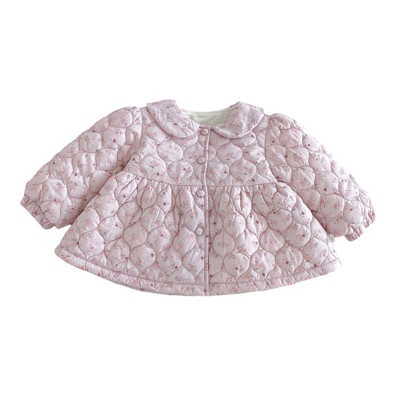 女童冬季加绒加厚碎花娃娃领棉服