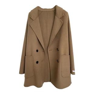 西装领双面羊绒大衣女短款2025年新款秋冬韩版咖啡色宽松毛呢外套