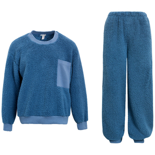 NoirTease奈黎诗冬季加绒加厚睡衣男保暖圆领长袖家居服两件套装