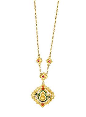 925纯银葫芦镀金锆石套链