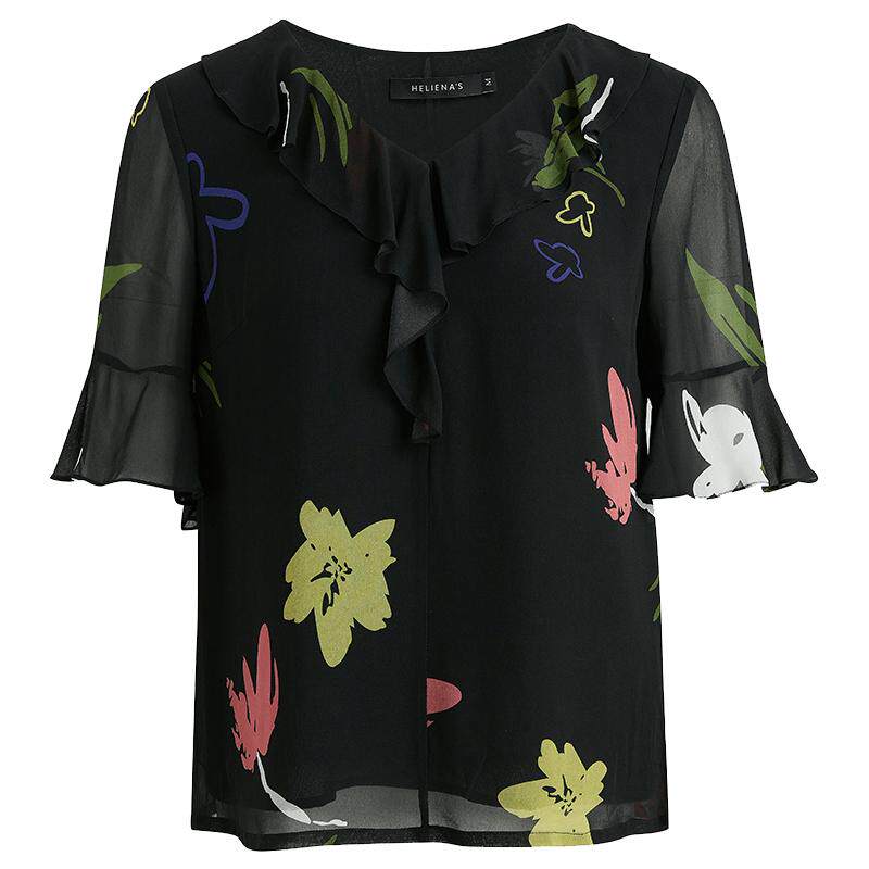 海兰丝小众五分袖百搭雪纺上衣