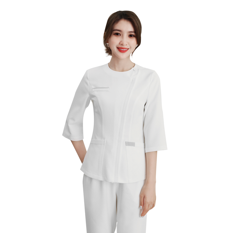 多恩美容院工作服女套装开衫护士服白色美容师套装高端皮肤管理