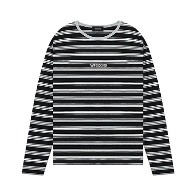 WE11DONE26夏季新品男女同款水钻样式LOGO条纹长袖T恤宽松休闲