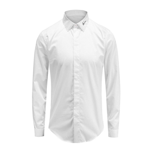 欧洲站潮牌男装领子字母刺绣长袖衬衫高级感绣花商务白领修身衬衣