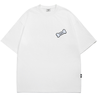 田嘉瑞同款GUUKA&matsui联名小狗重磅短袖T恤男 纯棉落肩半袖宽松