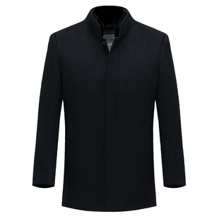 恒源祥羊绒双面呢大衣男短款立领加厚羽绒内胆羊毛呢子外套爸爸装