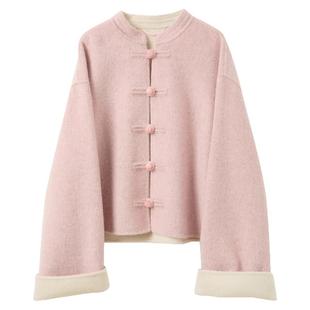 三彩【烟霞浅笑】2025冬季新款绵羊毛双面呢大衣宽松短款外套C