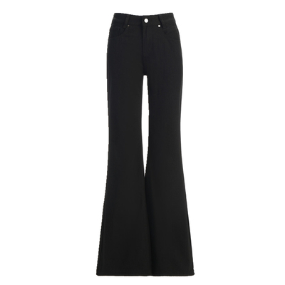 肌理感复古黑色高腰微喇牛仔长裤