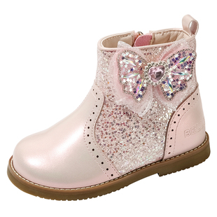 繁星丨百丽童鞋女童公主靴儿童短靴秋冬加绒女宝小皮靴子女孩雪靴
