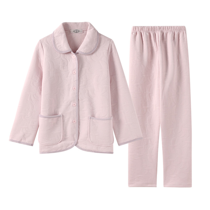 美标秋冬新款三层夹棉纯棉睡衣女套装空气棉全棉外穿休闲家居服冬