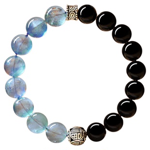 【普陀山正品】海蓝宝黑曜石手串女款水晶手链转运珠男本命年礼物