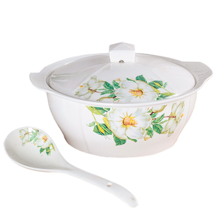 汤碗 大号家用带盖汤盆 双耳品锅 景德镇陶瓷9英寸骨瓷创意大汤锅