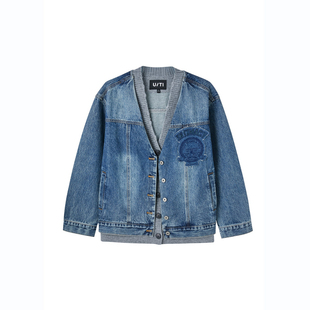 U/TI毛织拼接水洗牛仔外套女百搭设计感休闲上衣尤缇时尚秋季新款