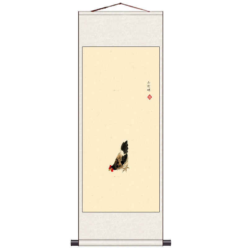 拉牛图双鹿图吉祥玄关装饰挂画丝绸卷轴画风水壁画简约花鸟客厅画