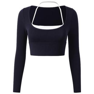 DCW假两件运动上衣女带胸垫瑜伽普拉提训练健身服显瘦长袖套装秋