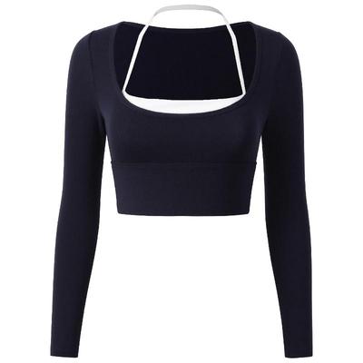 dcw撞色假两件挂脖免穿内衣上衣