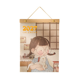 三年二班 2027年新款麻球卡通挂历可爱少女心木质挂架日历计划本三合一高颜值ins风羊年创意挂墙装饰画