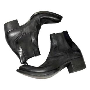 男女翘头切尔西靴复古短筒工装靴子暗黑马丁靴真皮手工尖头巫师靴