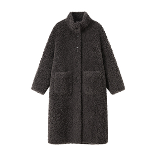 CROWNLESS未冕25秋冬新羊羔毛拼麂皮Teddy泰迪2穿立领廓形长大衣