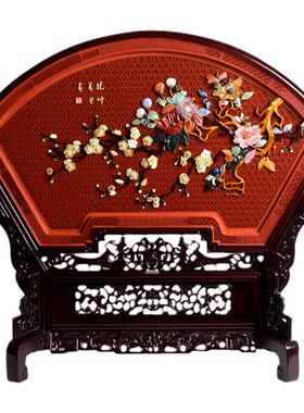 扬州漆器厂雕漆嵌玉大扇形台屏结婚生日乔迁商务办公家居礼品摆件