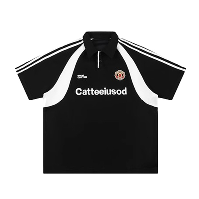 TIRED美式运动风翻领短袖t恤男女夏季街头polo领上衣百搭休闲体恤