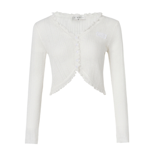 Kroche 法式木耳边 简约百搭防晒薄透针织开衫上衣