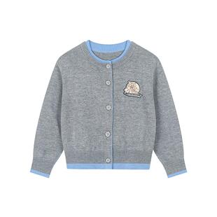 马拉丁童装儿童25秋装新品大小童猫和老鼠撞色假两件毛衣开衫