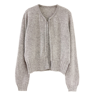 misslady法式洋气领口系带羊毛针织衫女上衣毛衣秋冬新款优雅短款