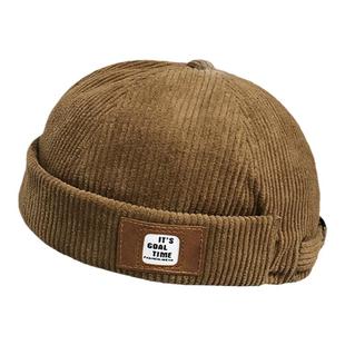 港风灯芯绒瓜皮帽男无檐日系雅痞地主帽女嘻哈地痞帽冷帽水手帽潮